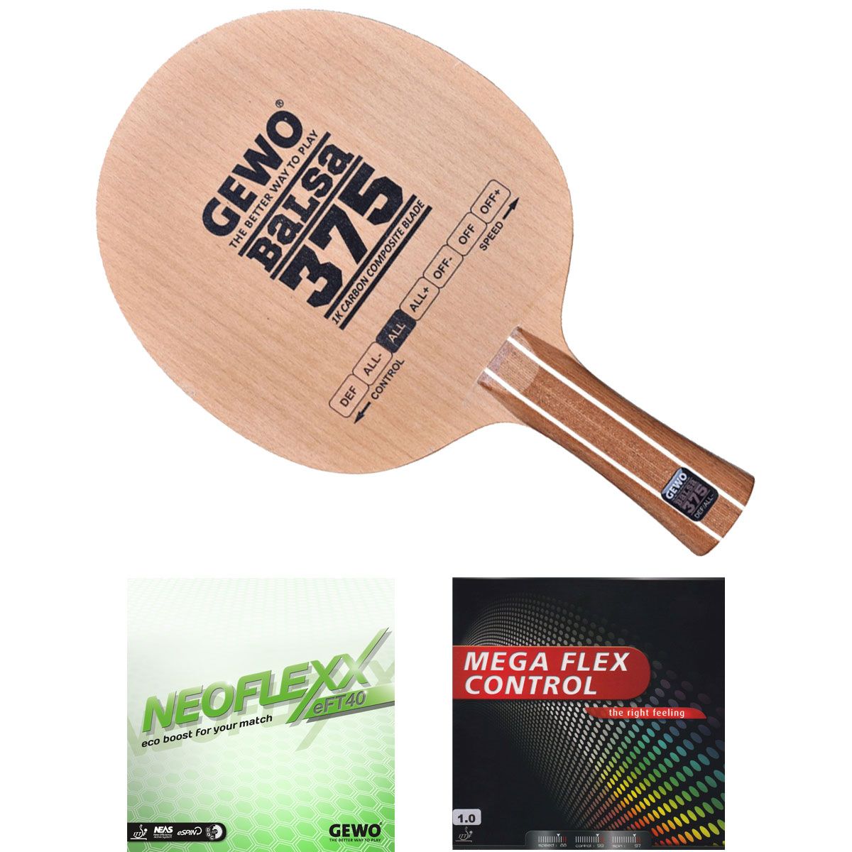 Gewo Bat Balsa Carbon 375 with Neoflexx eFT40 + Mega Flex Control